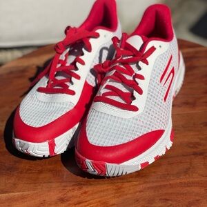 Skechers White and Red Viper Pro